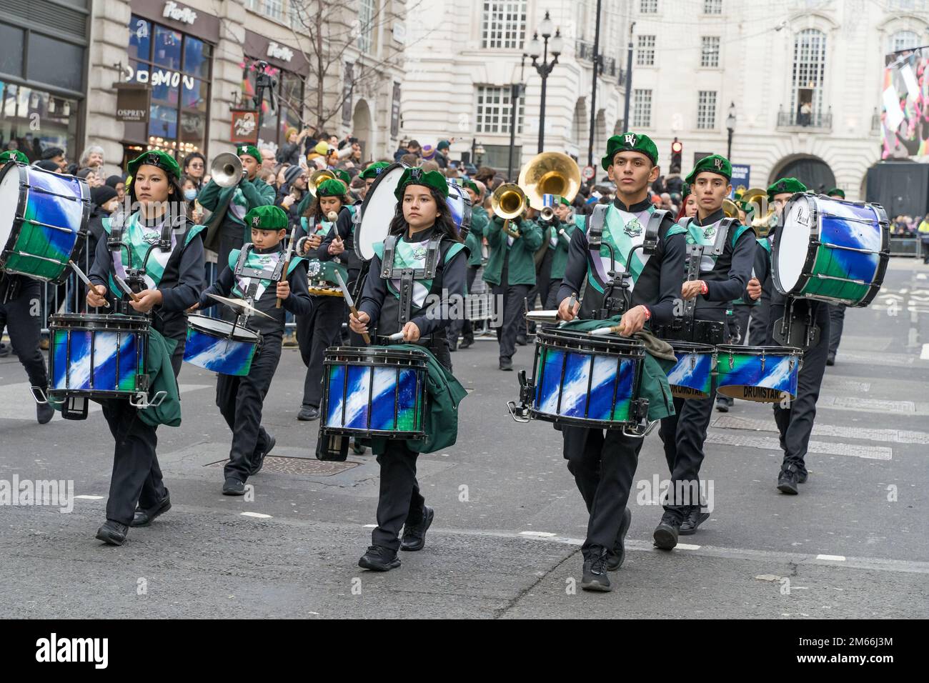 London Silvester-Parade, Marschkapelle Stockfoto