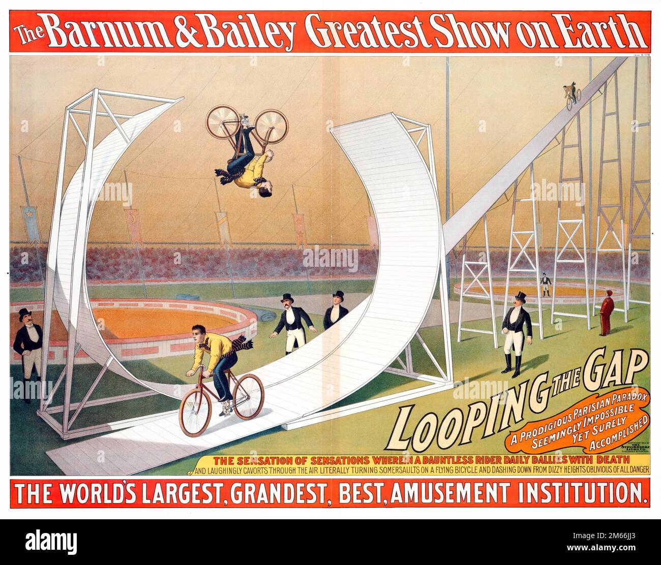 Barnum and Bailey Greatest Show on Earth - Circus - Fahrradshow - Looping the Gap - Zirkusposter. 1904. Stockfoto