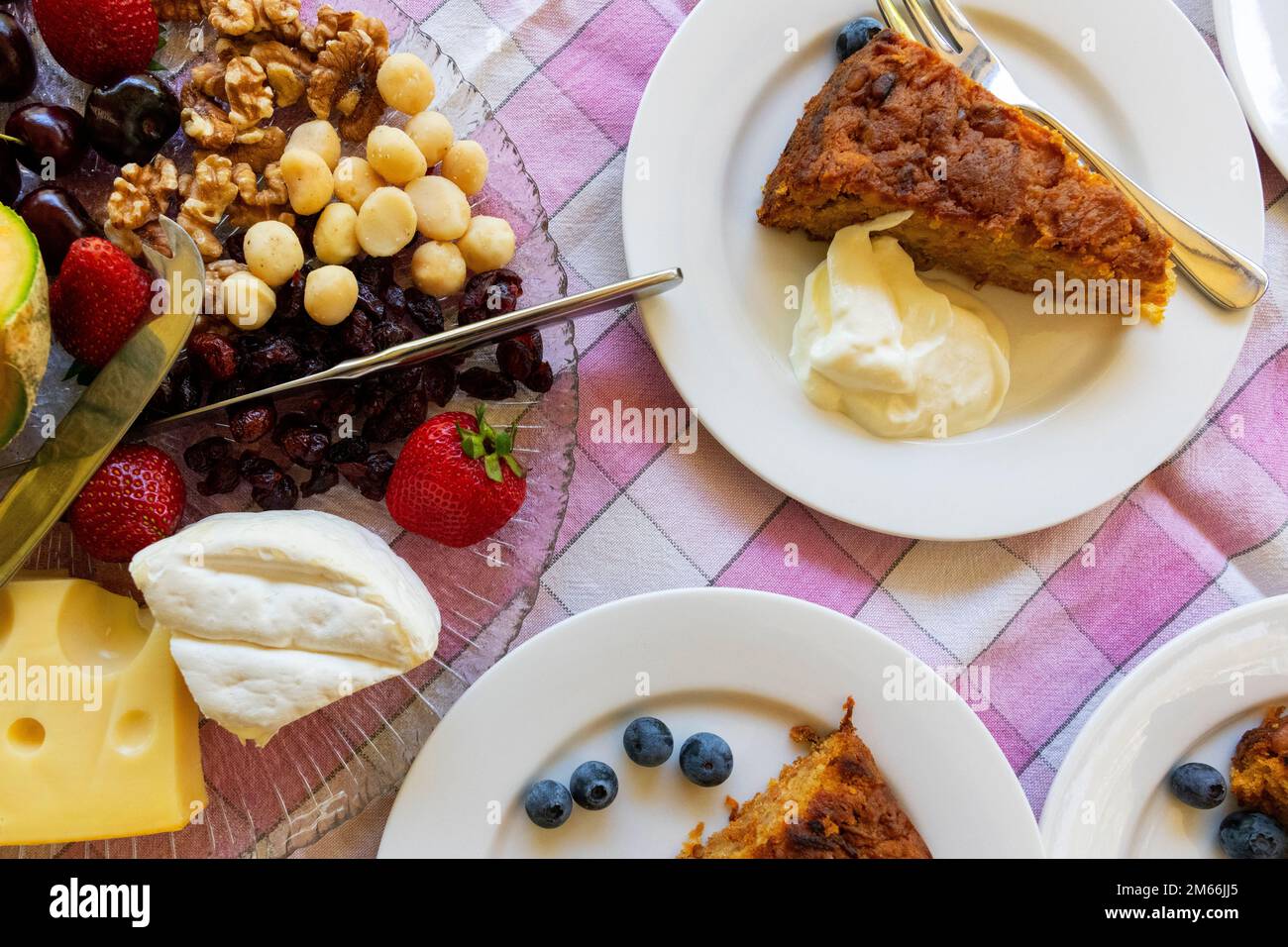 Ausstellungsstücke mit feinem Essen. Stockfoto