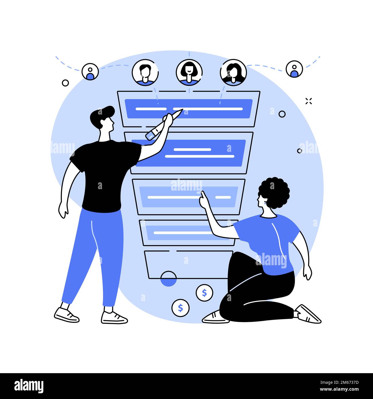 Sales Trichter Management abstrakte Konzept Vektor-Illustration. Produktmanagement, Customer Journey Repräsentation, Verkaufstrichter Stufen, Marketing Soft Stock Vektor