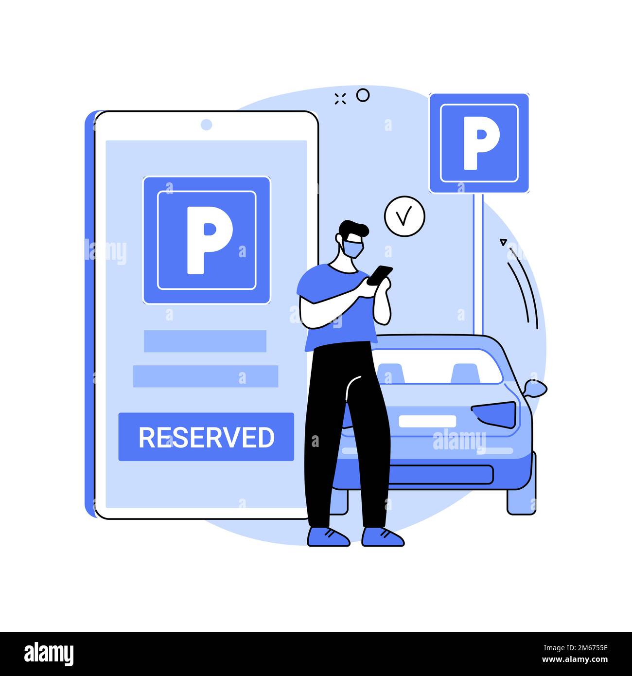 Reservieren Sie Parkplatz für Curbside Pickup abstrakt Konzept Vektor Illustration. Kundenbeholung, Abholstation, Ankunft der Kunden, Mitarbeiter in der Nähe halten Stock Vektor