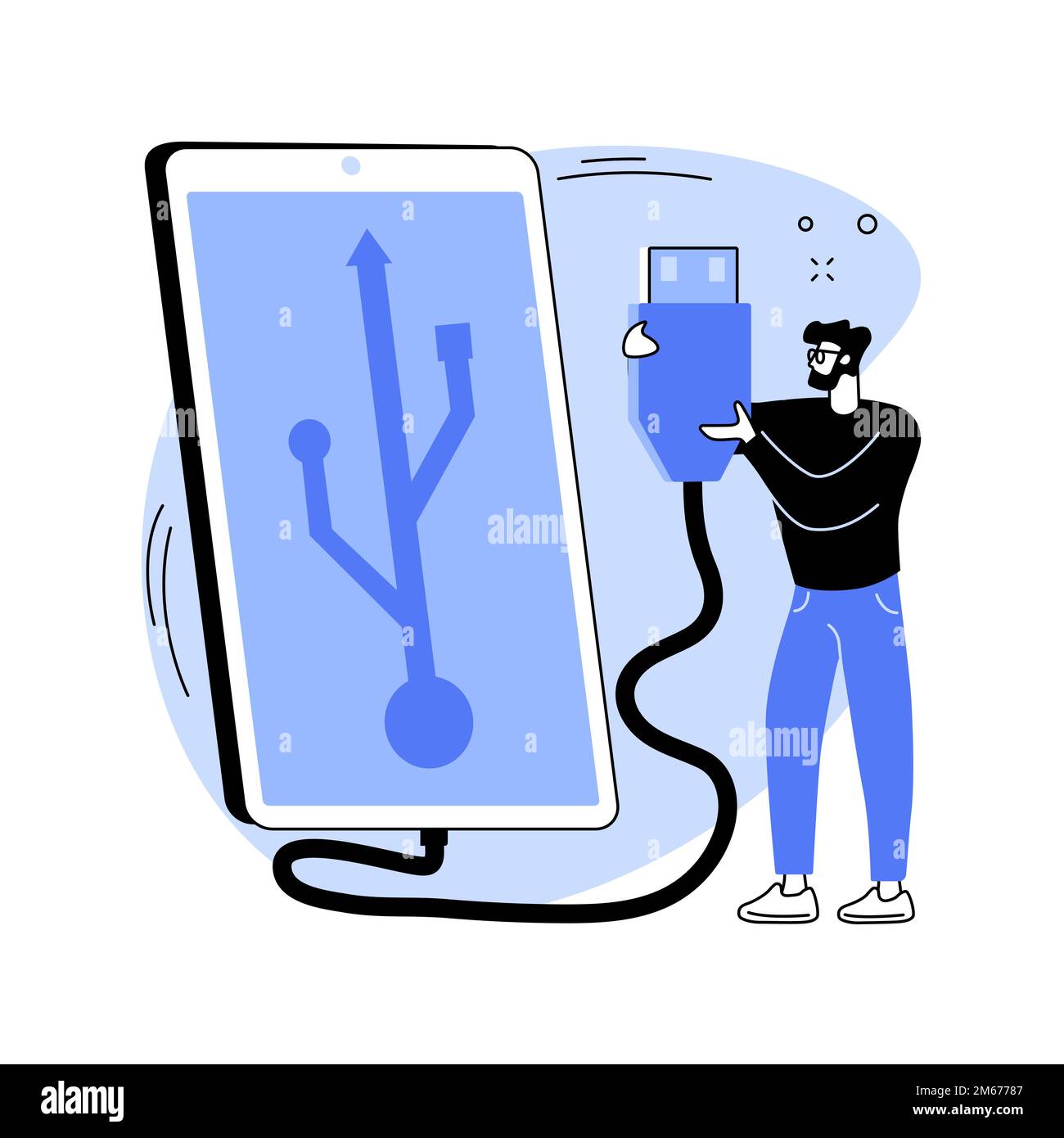 USB-Anschluss abstraktes Konzept Vektor-Illustration. Geräteanschlusskabel, Standard-USB-Anschluss, digitale Kommunikation, Datenübertragung, Senden von Dateien an c Stock Vektor