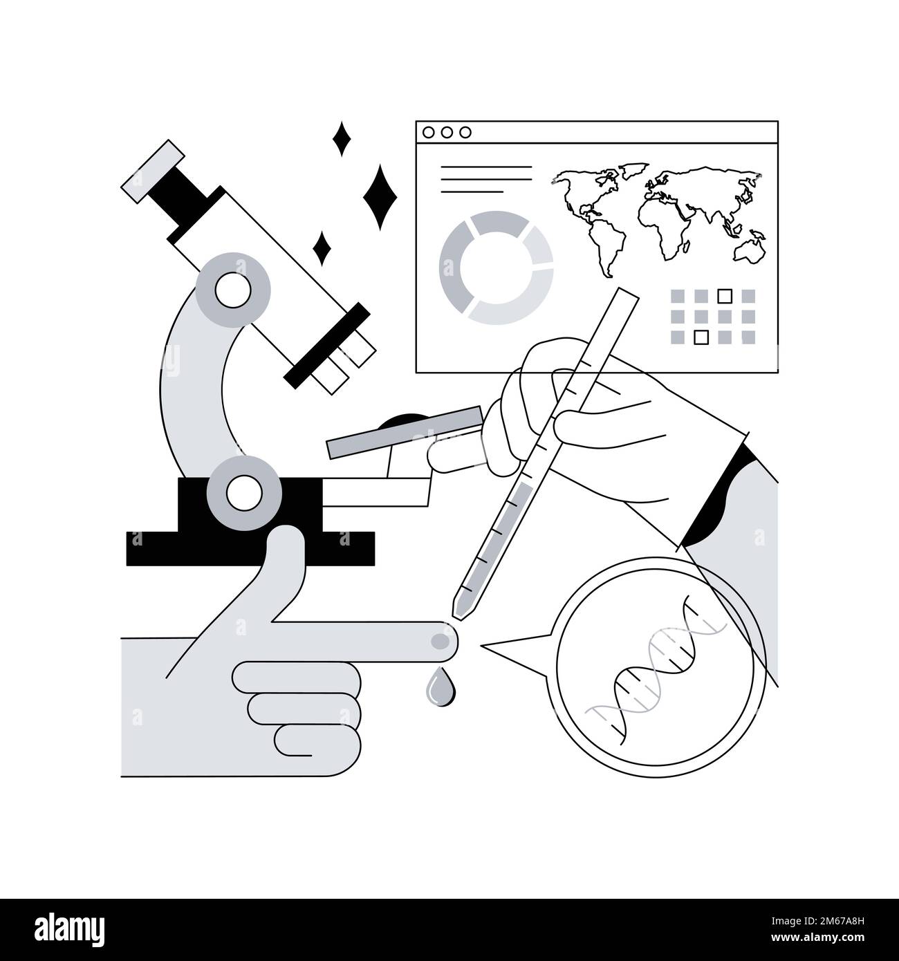 Genetische Tests abstrakte Konzept Vektor Illustration. Genetische Bluttestmethode, DNA-Abstammungstest, Labordiagnose, medizinisches Screening-Technol Stock Vektor