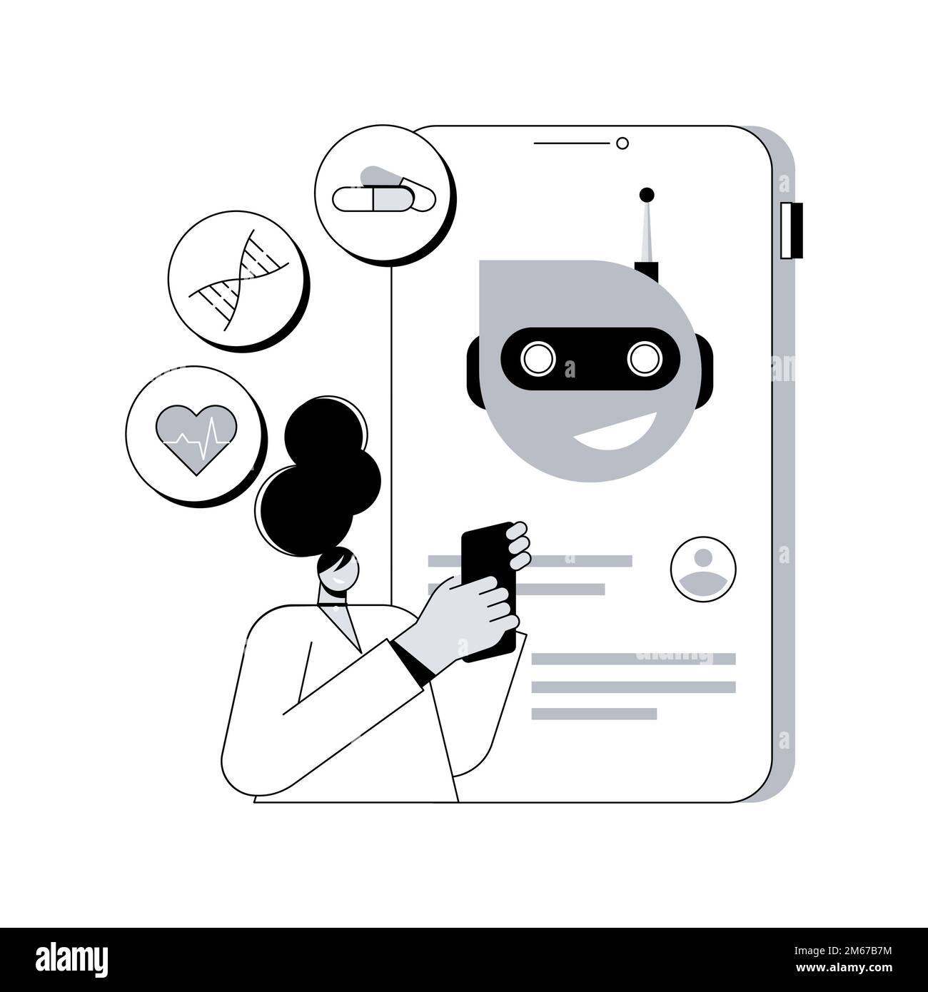 Chatbot im Gesundheitswesen abstrakte Konzept Vektor Illustration. Künstliche Intelligenz Betreuer, Chatbot Healthcare-Nutzung, anonyme Beratung, Klinik Stock Vektor