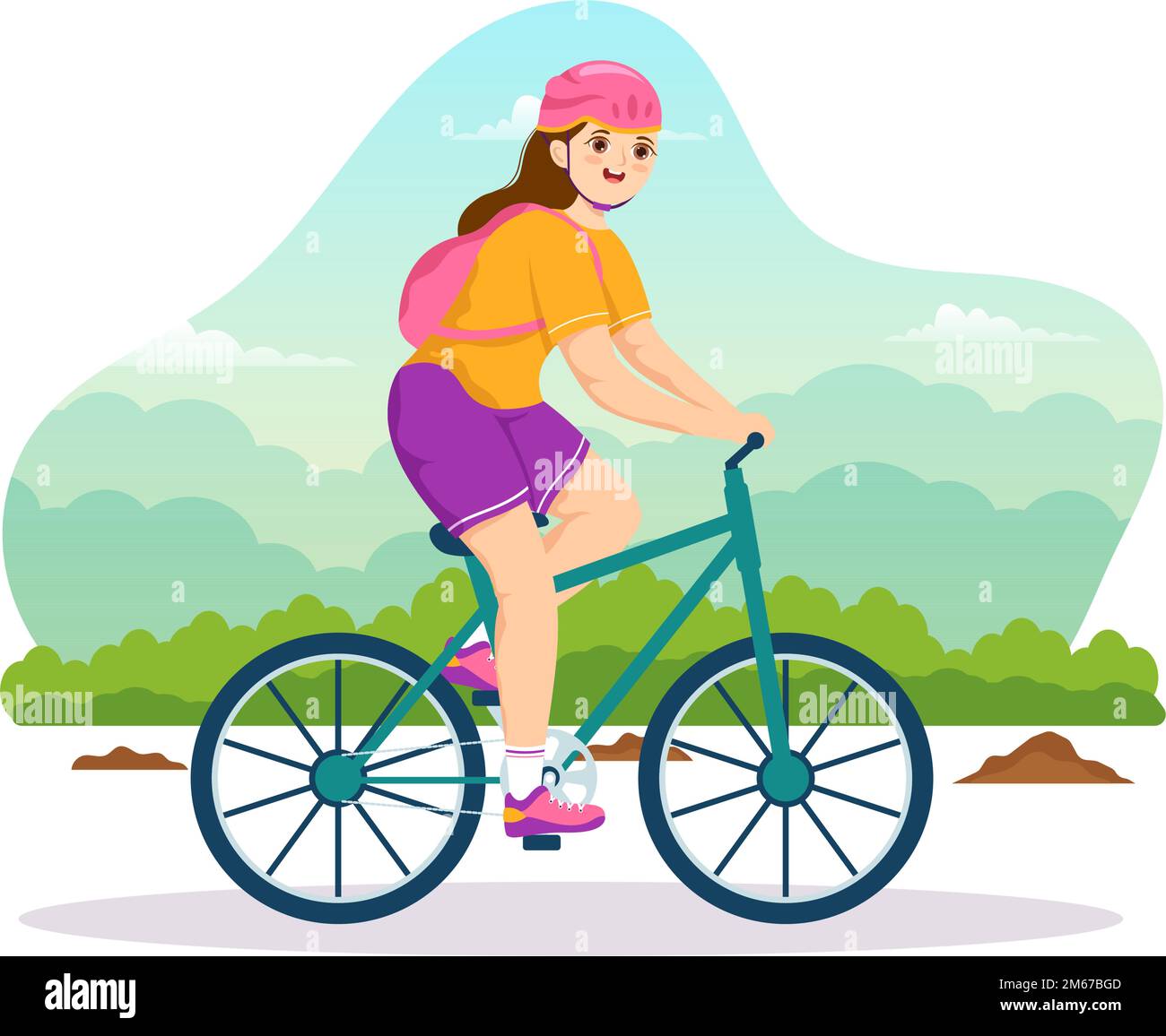 Mountain Biking Illustration mit Radfahren in den Bergen für Sport, Freizeit und gesunden Lebensstil in flachen, handgezeichneten Cartoon-Vorlagen Stock Vektor