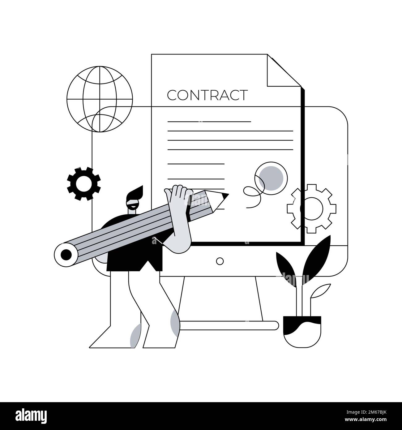 Electronic Contract Abstract Concept Vector Illustration. E-Commerce-Geschäftsdokumente, Validierung digitaler Signaturen, Online-Vereinbarung, Regeln, Stock Vektor