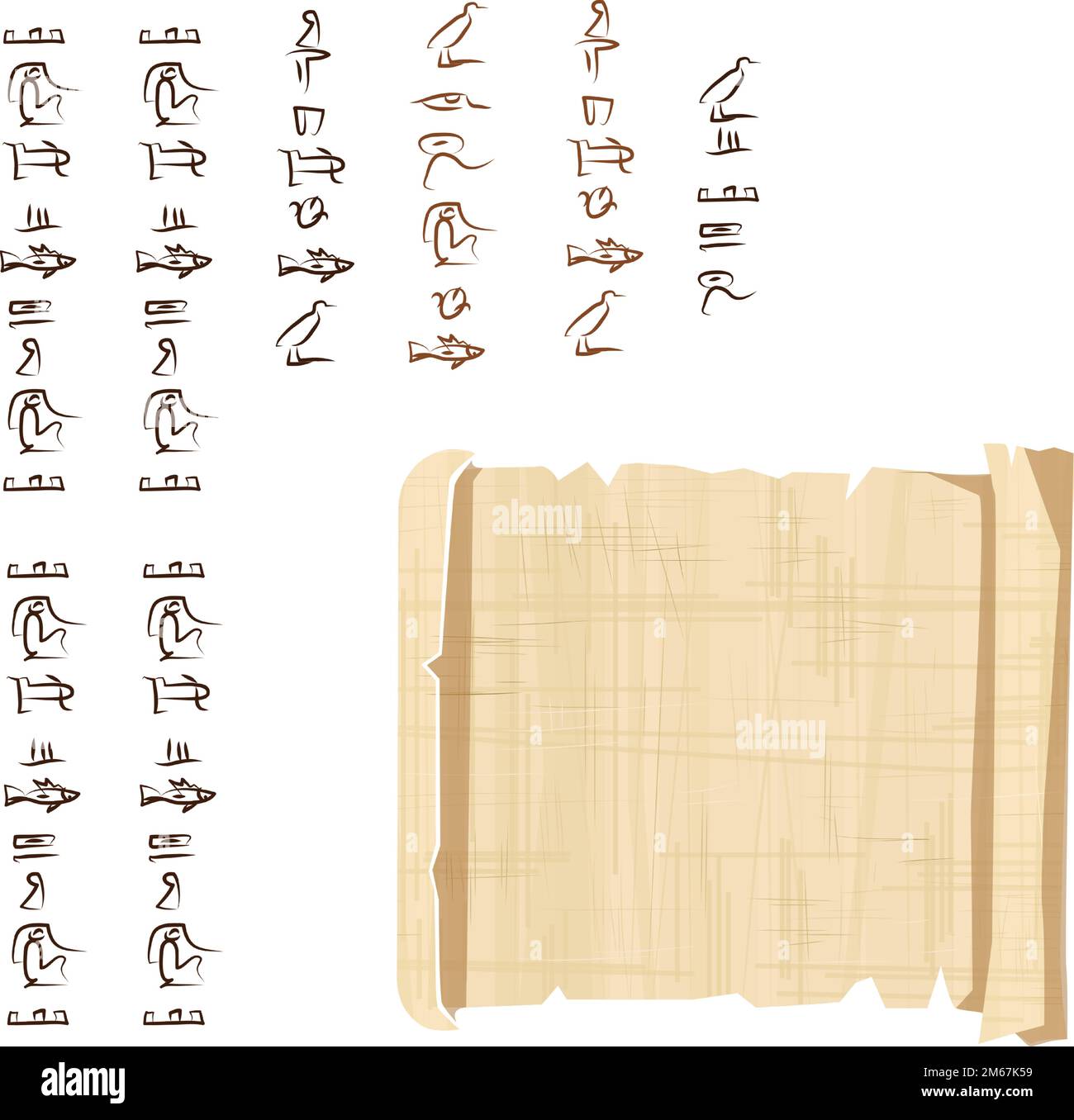 Alte ägyptische Papyrus-Scroll-Cartoon-Vektordarstellung. Ägyptisches Kultursymbol, entfaltetes, altes Papier zur Speicherung von Informationen, isoliert auf weißem Hintergrund Stock Vektor