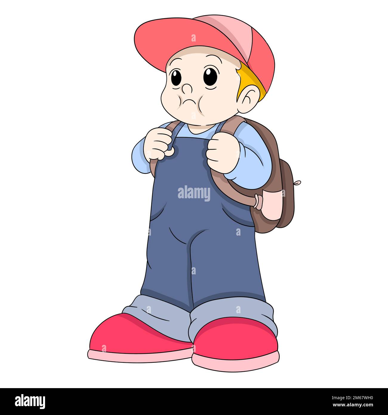 Schuljunge in coolen Kleidern, Schultasche bereit für die Schule. vektordesign-Illustrationen Stock Vektor