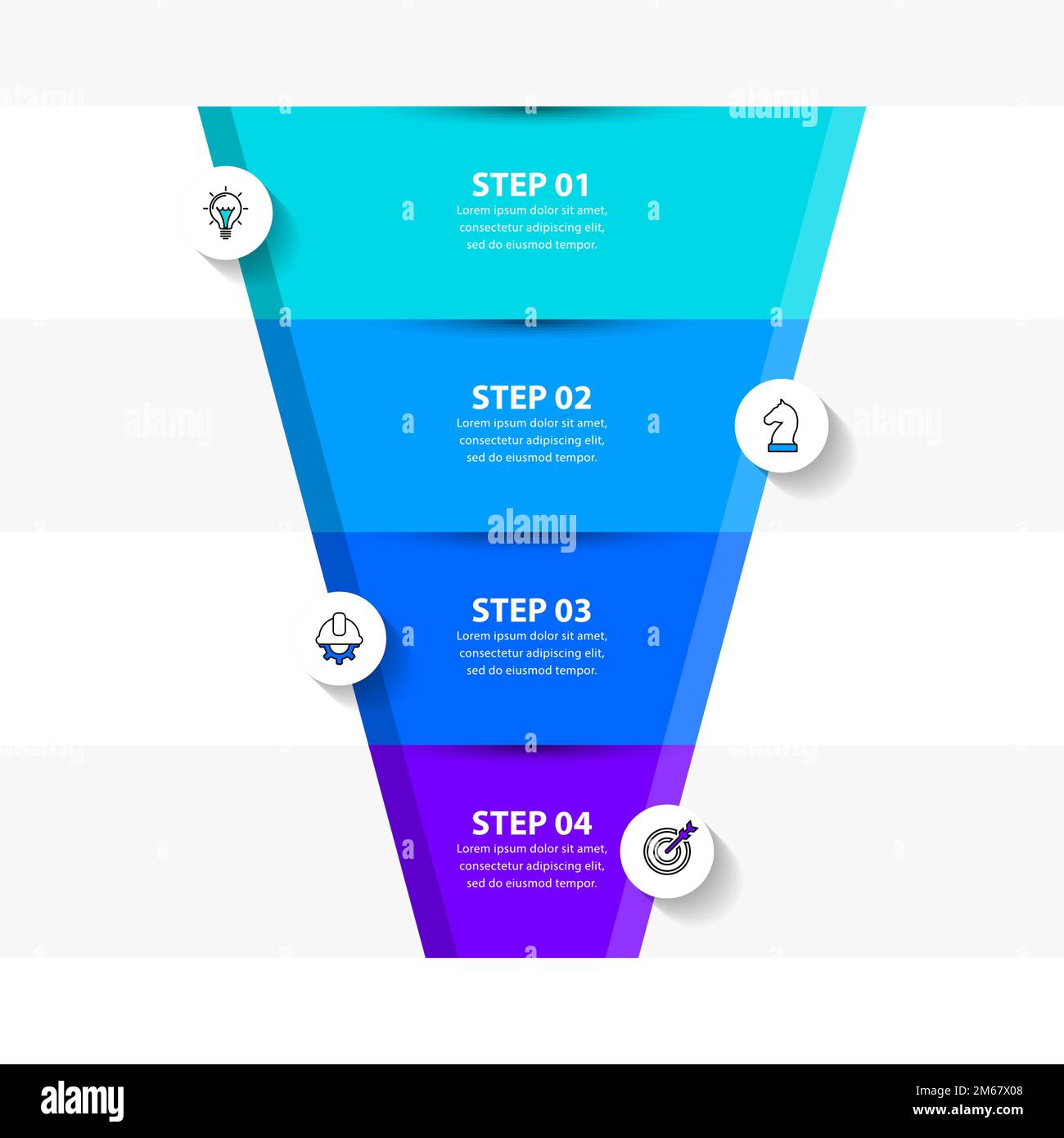 Infografik-Vorlage mit Symbolen und 4 Optionen oder Schritten. Trichter. Kann für Workflow-Layout, Diagramm, Banner, webdesign verwendet werden. Vektorgrafik Stock Vektor