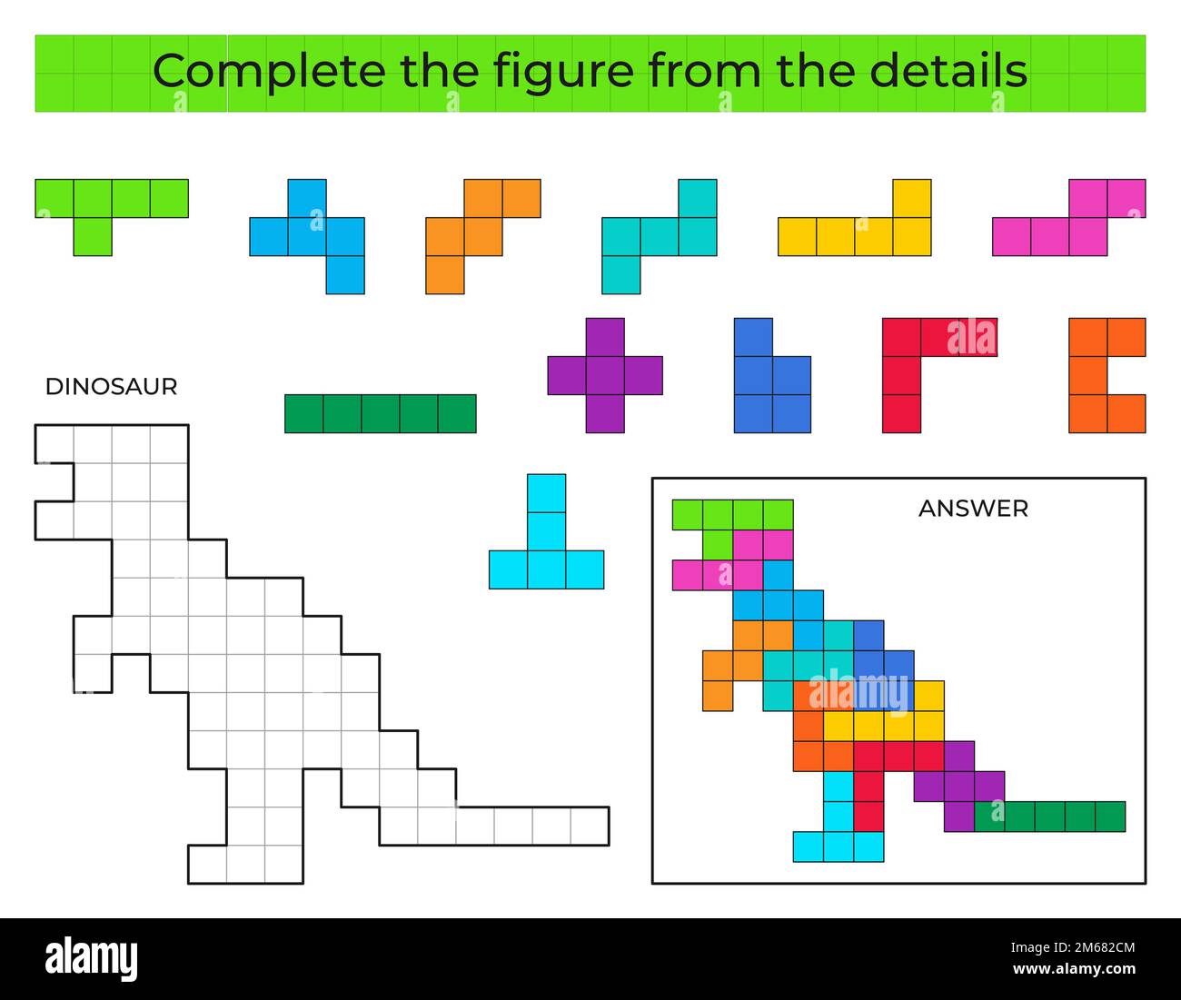 Vervollständigen Sie die Abbildung. Puzzle-Spiel mit Dinosaurier. Stock Vektor
