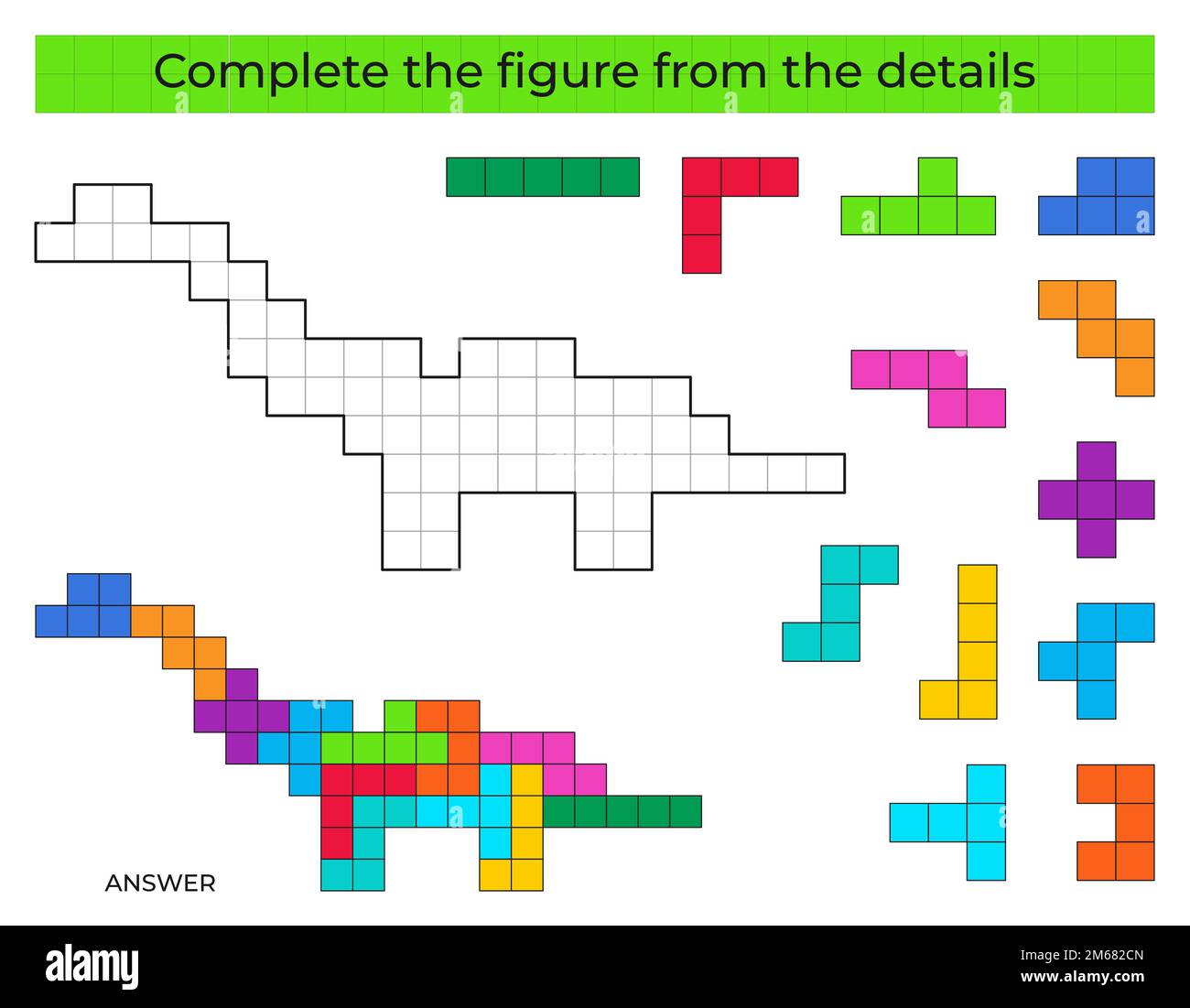 Vervollständigen Sie die Abbildung. Puzzle-Spiel mit Dinosaurier. Stock Vektor