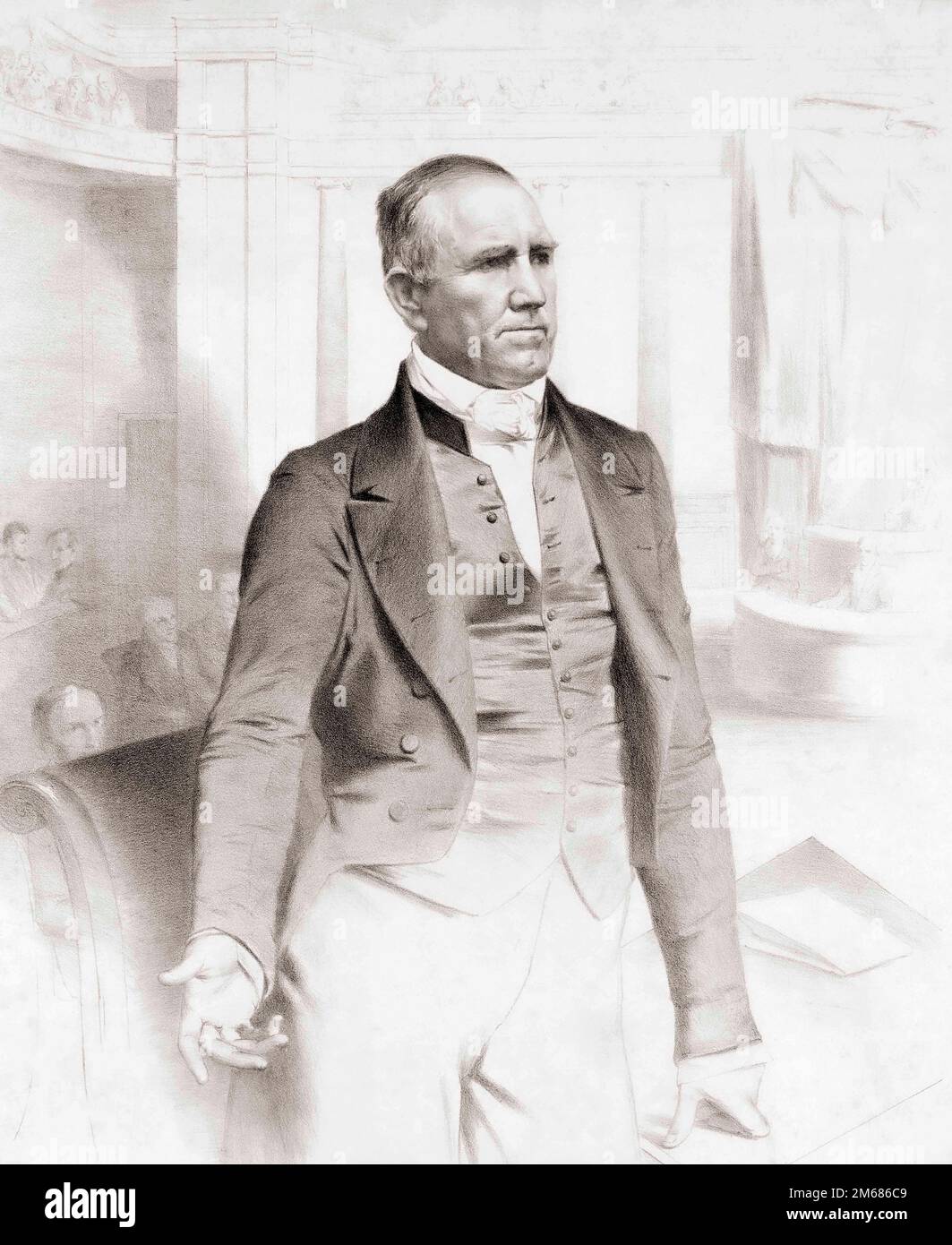 Samuel „Sam“ Houston, 1793-1863. Amerikanischer Politiker und Soldat, erster und dritter Präsident der Republik Texas und siebter Gouverneur von Texas. Lithographie von Charles Bouvier nach einem Daguerreotyp von Matthew Brady. Stockfoto