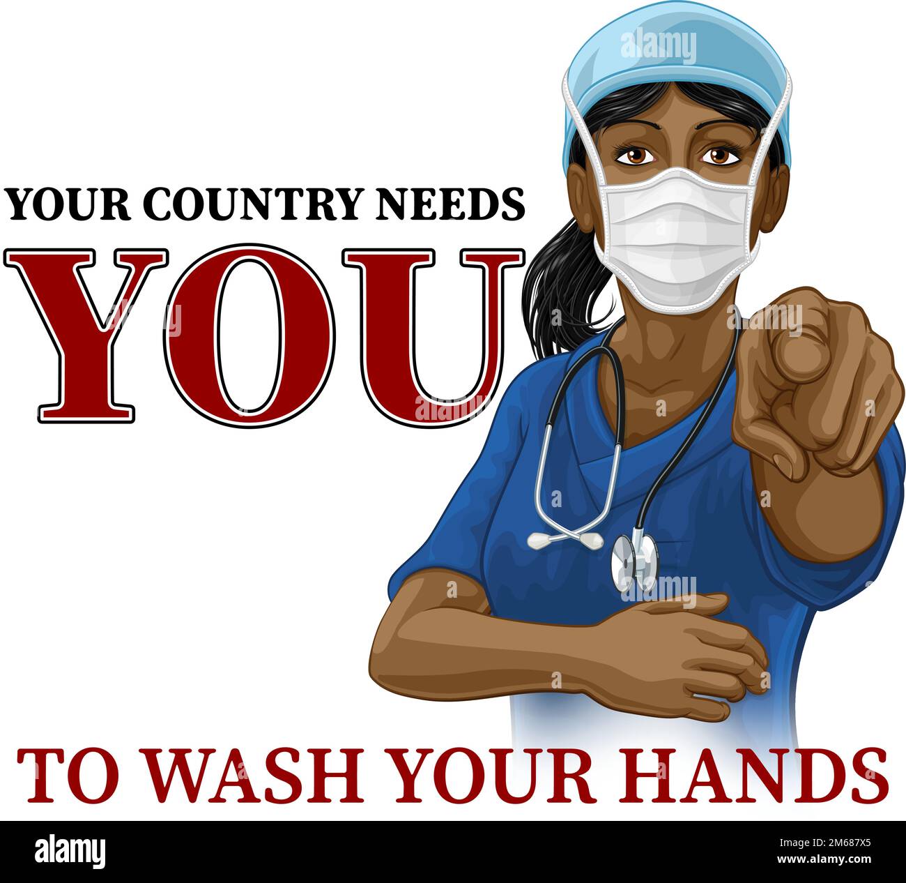 Doktor Krankenschwester Frau Braucht Sie Waschen Hände Zeigen Stock Vektor