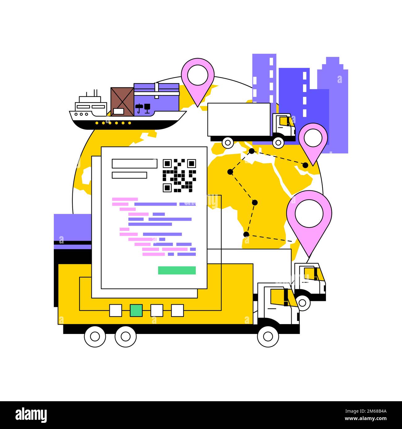 Blockchain in der Transporttechnologie abstrakte Konzeptvektordarstellung. Blockchain-Technologie, automatisierte Frachtverfolgung, gewerblicher Transport Stock Vektor