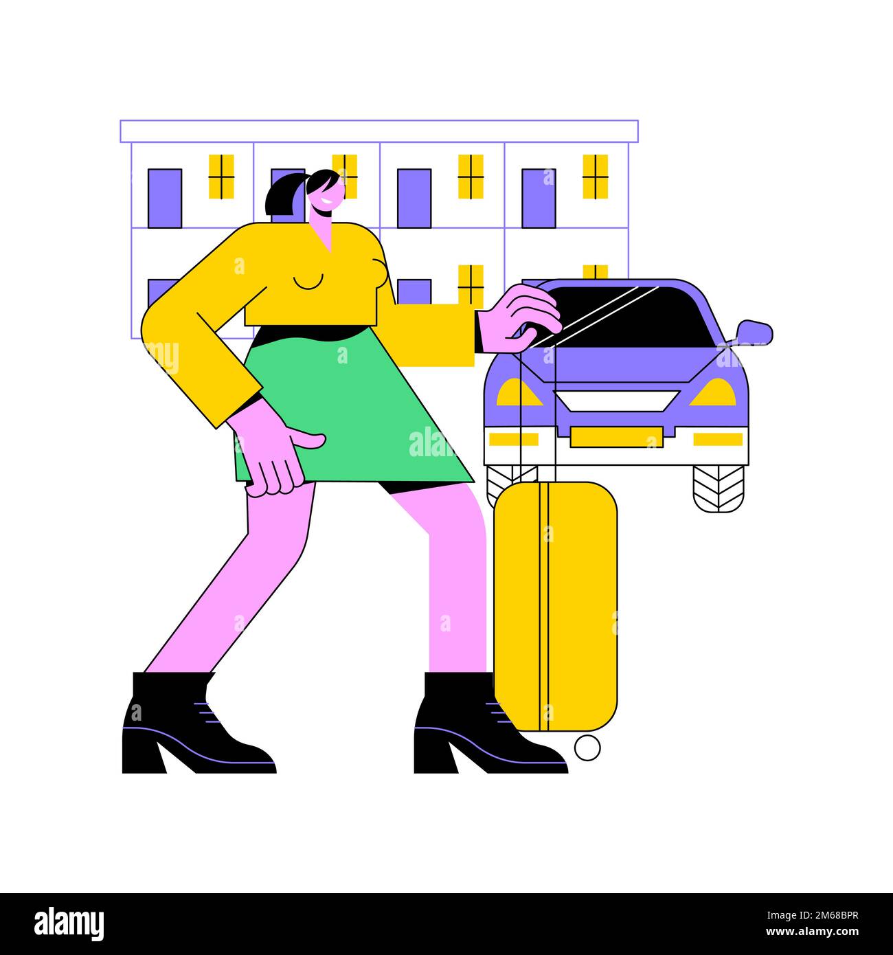 Abbildung des abstrakten Konzepts für den Motel-Service. Highway Motel, Frühstücksservice, Zimmer zu vermieten, Unterkunft, begehbare Hotel, Driver Inn Stock Vektor