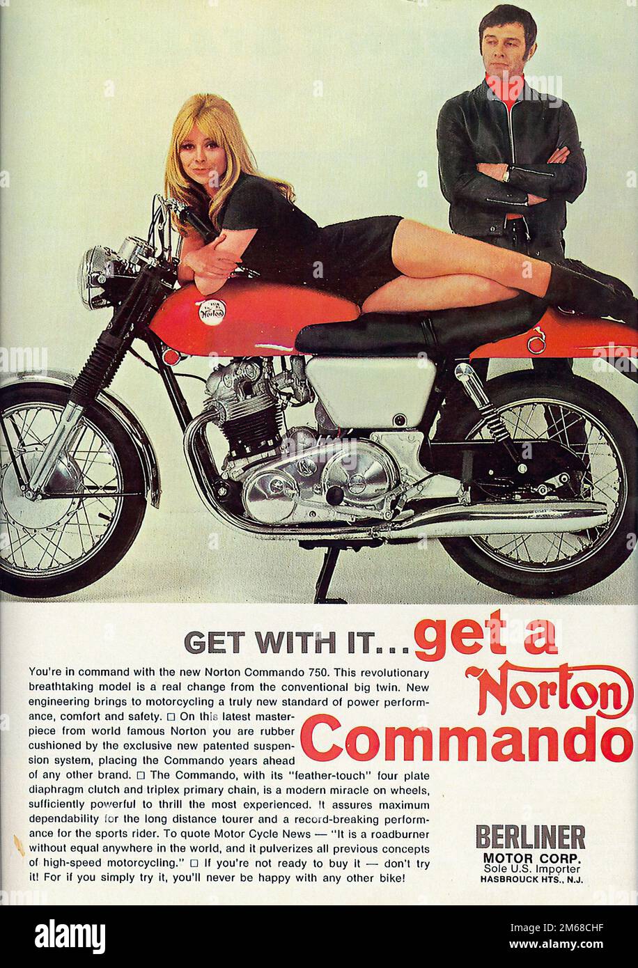 NORTON Commando 750 - Werbung für Oldtimer-Motorräder Stockfoto