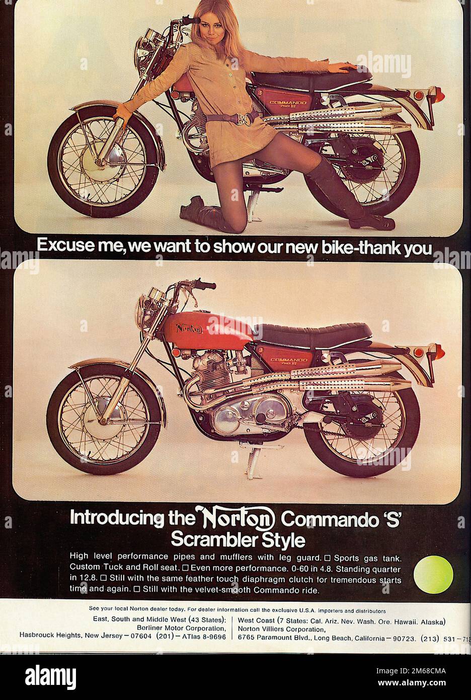 NORTON Commando 750 S - Werbung für Oldtimer-Motorräder Stockfoto