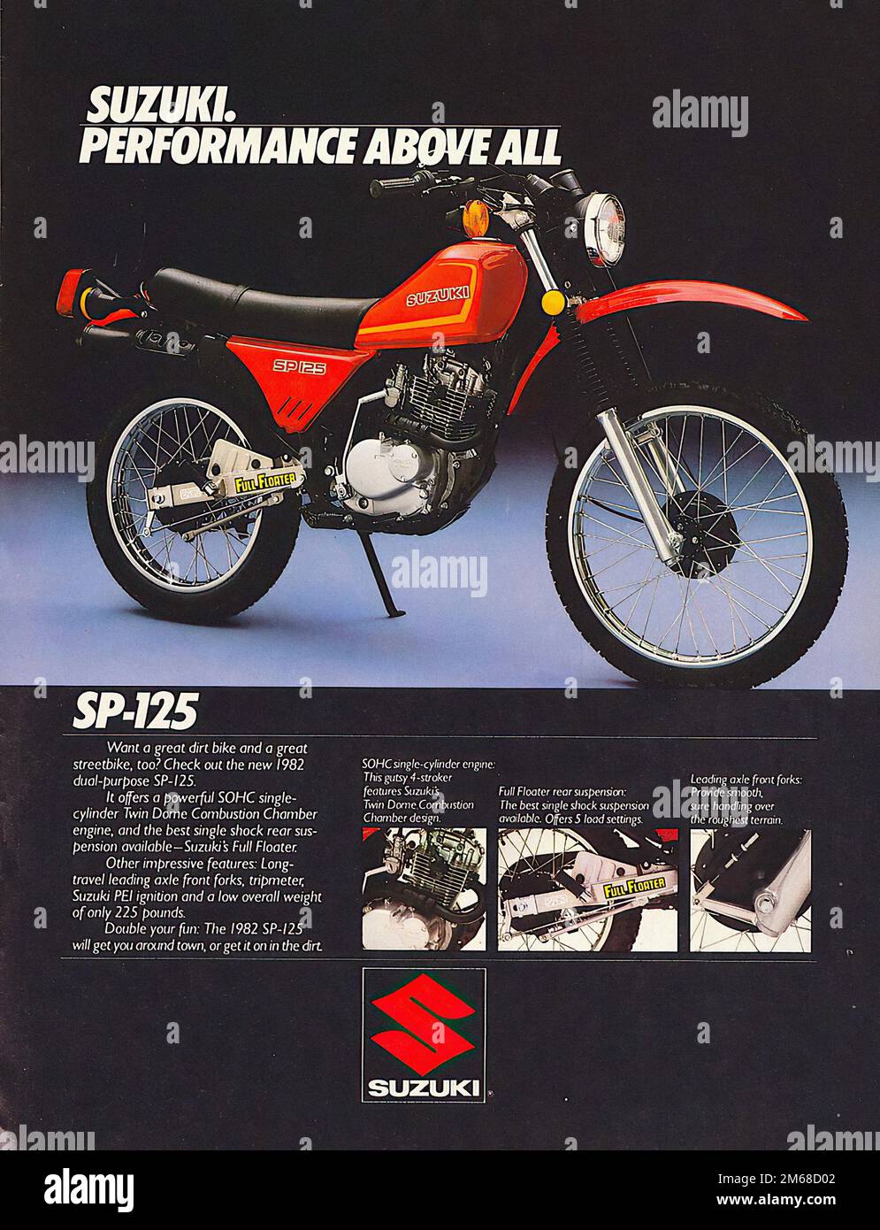 SUZUKI SP 125 (1982) – Werbung für Oldtimer-Motorräder Stockfoto