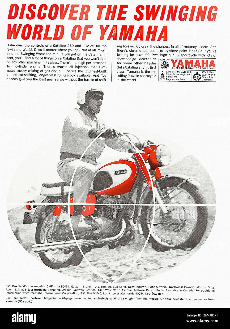YAMAHA Catalina 250 – Oldtimer-Motorradwerbung Stockfoto
