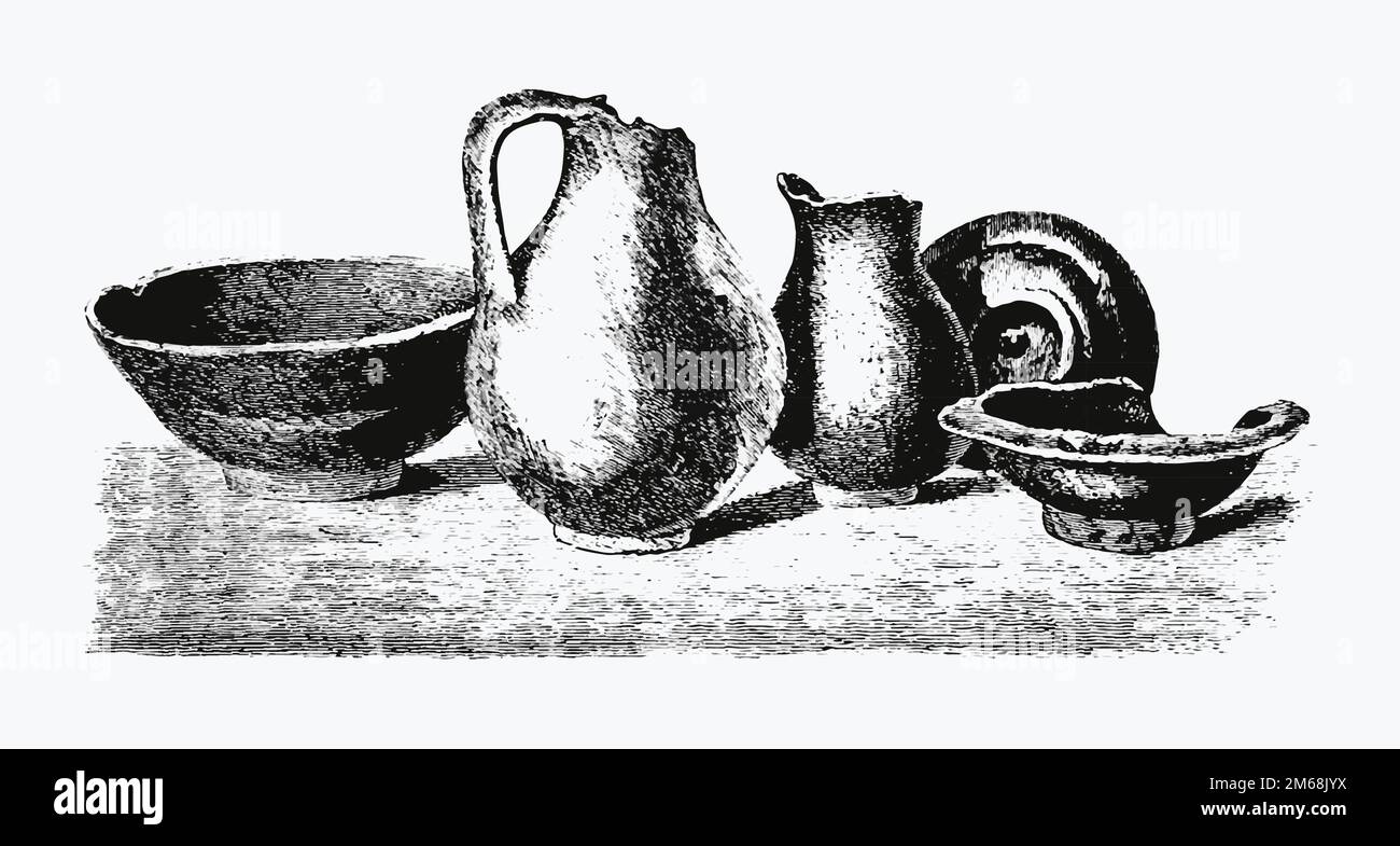 Antike Töpfereien aus dem kleinen Pittoresco. Luxusausgabe illustriert von Joao de Almeida (1886). Original aus der British Library. Digital de Stock Vektor