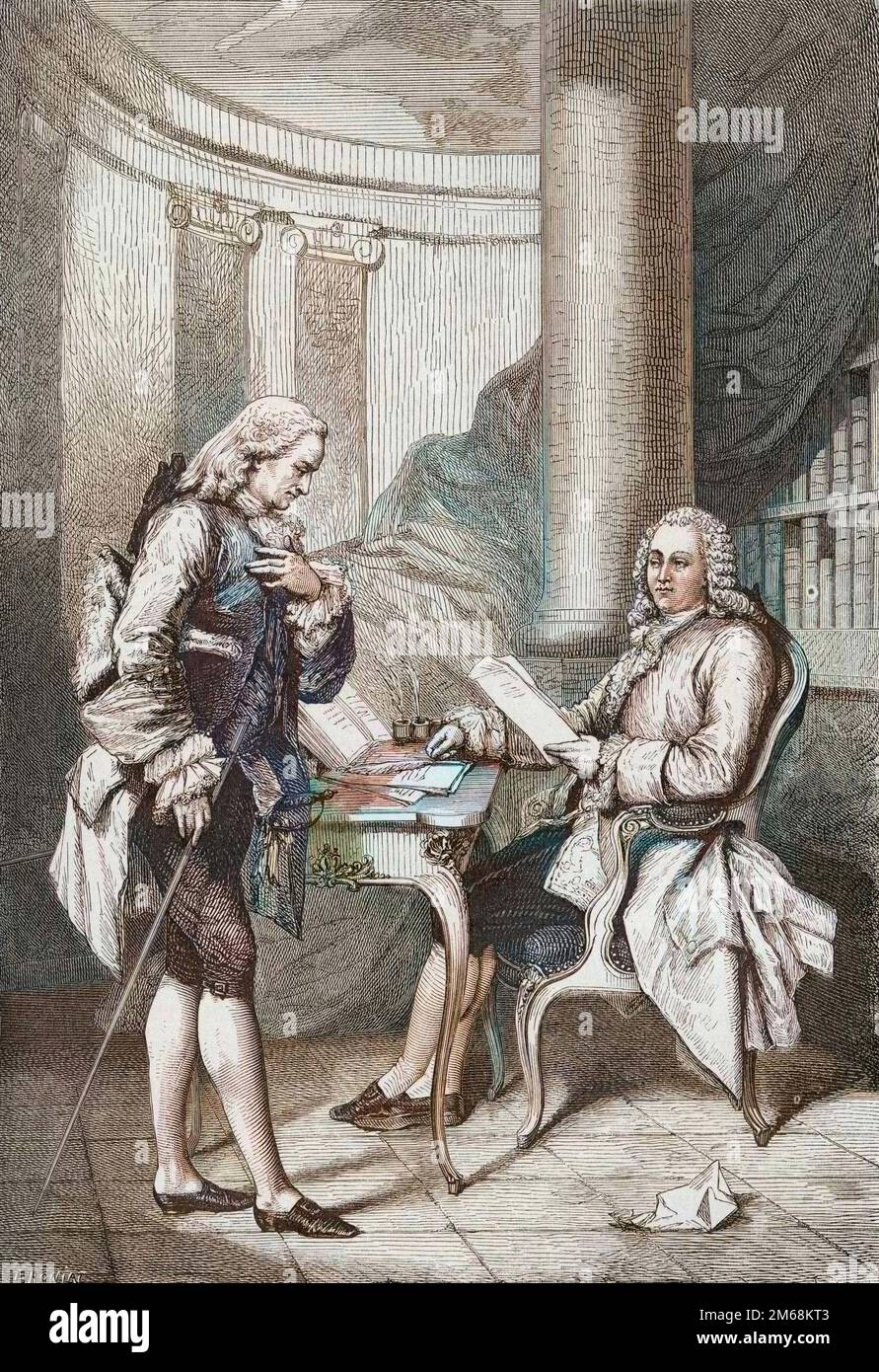 12 Mai 1776, la démission du ministre des finances, Anne Robert Turgot - La Demission de Turgot 1776 - Louis XVI (1754-1793), roi de France, et Anne Robert Jacques Turgot (1727-1781) - Turgots Entlassung Stockfoto