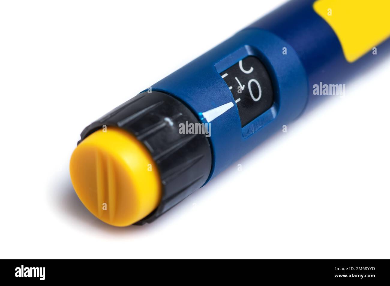 Skala auf der Unterseite der Insulin-pen, der Selbstinjektion medizinische Geräte für Diabetiker. Stockfoto