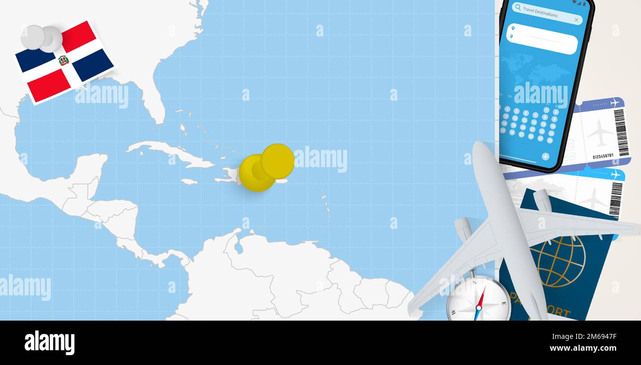 Wie Lange Fliegt Man Nach Dominikanische Republik Reisen Sie nach Dominikanische Republik Konzept, Karte mit Pin auf