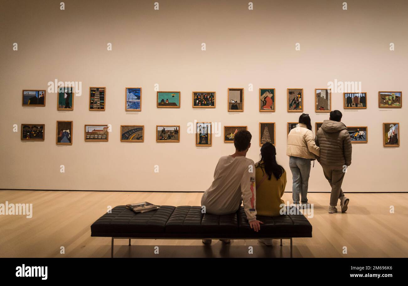 Jacob Lawrence: The Migration Series, 1941, Serie von 60 Kunstwerken, MOMA, Museum of Modern Art, New York City, USA Stockfoto