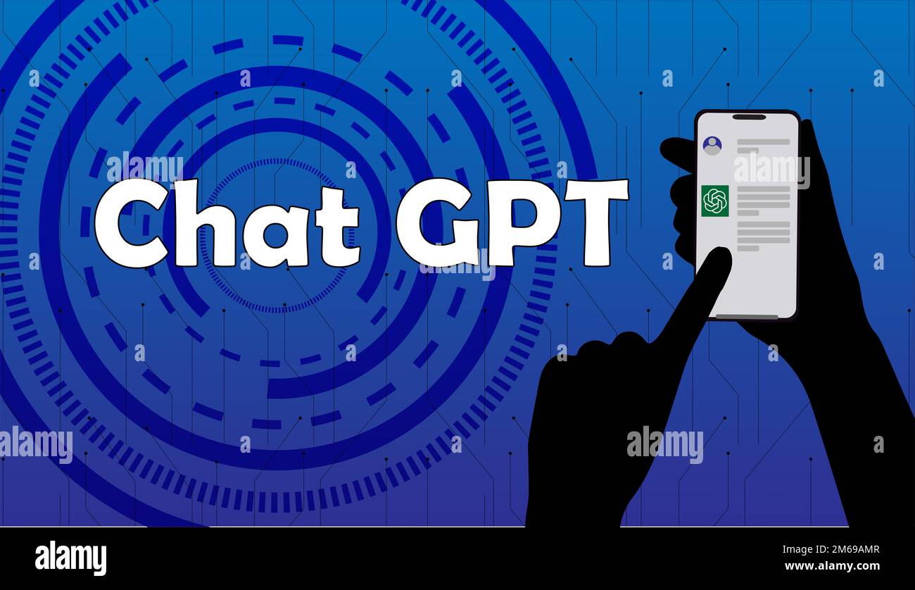 CHATGPT-Gesprächsmethode und Arbeitsdarstellung auf Handyabbildungen. Und Text-Chatgpt. Stockfoto