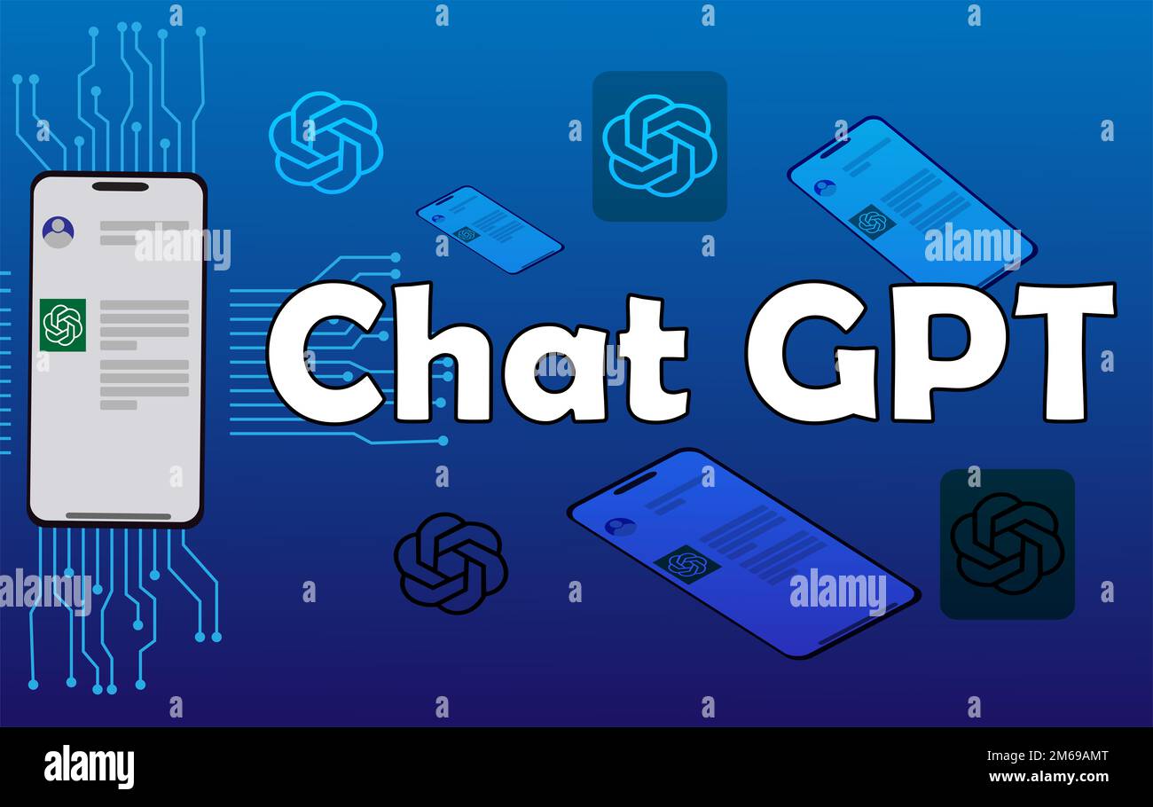 CHATGPT-Gesprächsmethode und Arbeitsdarstellung auf Handyabbildungen. Und Text-Chatgpt. Stockfoto