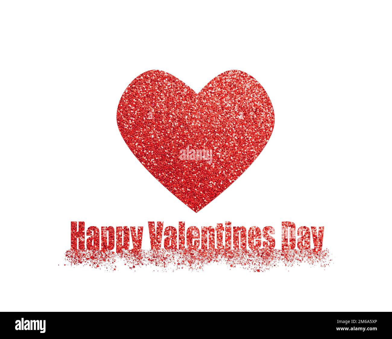 Rot glitzernde Herzform mit dem Text Happy Valentines Day auf weißem Hintergrund Stockfoto