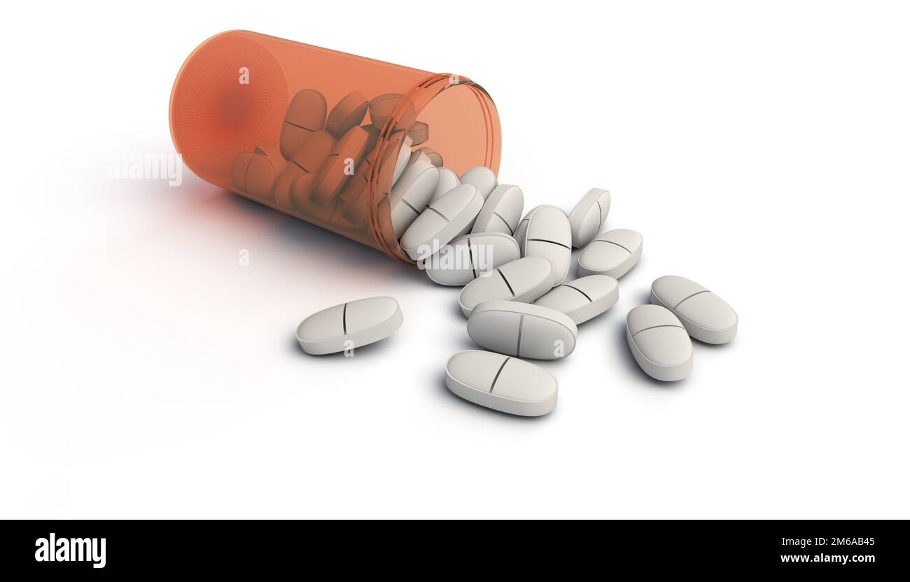 Verschüttete Kapseln aus einem Behälter Stockfoto
