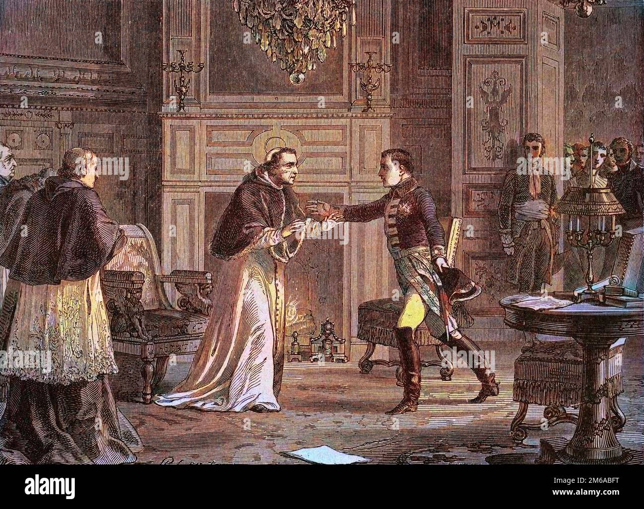 Napoleon Besuch von Papst Pius VII in Fontainebleau 1804 - Besuch von Napoleon Ier au pape Pie VII a Fontainebleau 1804 Stockfoto