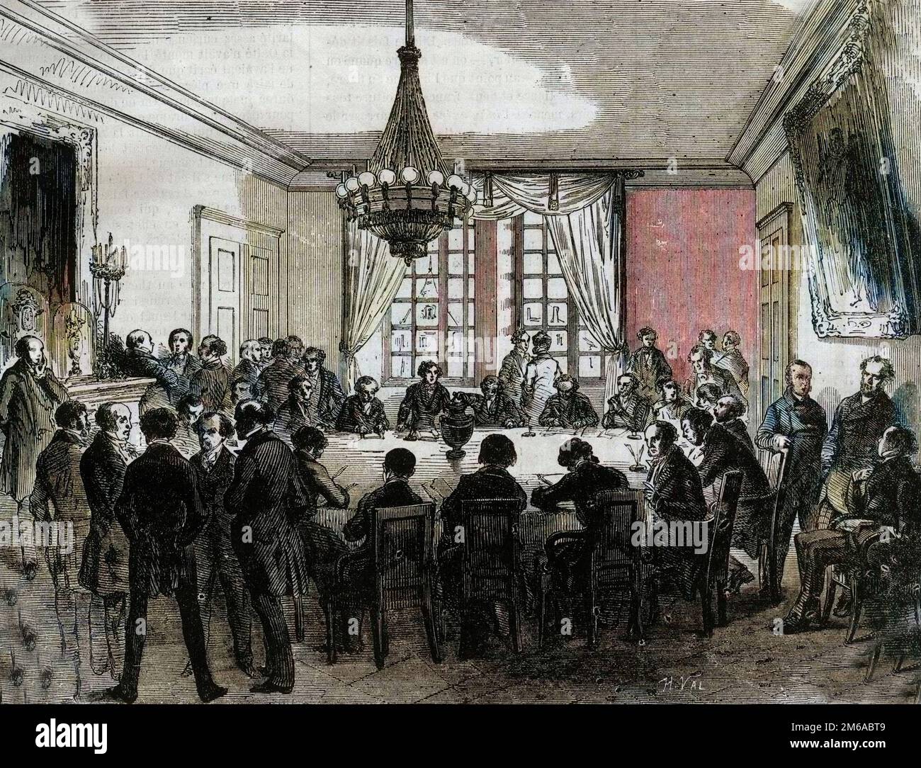 Proces du Prince Pierre (Pierre-Napoleon) Bonaparte (1815-1881) - le Jury de la Haute cour de Justice Predict Son Urdict dans la salle des Conseiments - Gravure de 1870 Stockfoto