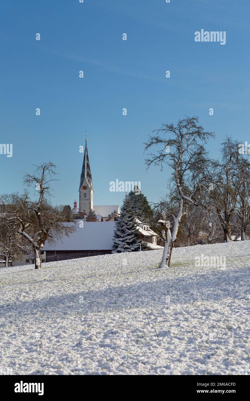 Reinach Village im Winter, Kanton Aargau, Schweiz Stockfoto