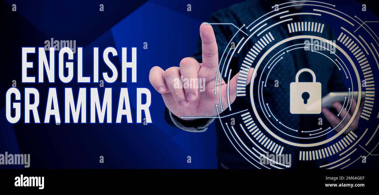 Konzeptionelle Anzeige englische Grammatik. Die Kurse zum Geschäftsansatz decken alle Ebenen der englischen Sprache und des Schreibens ab Stockfoto