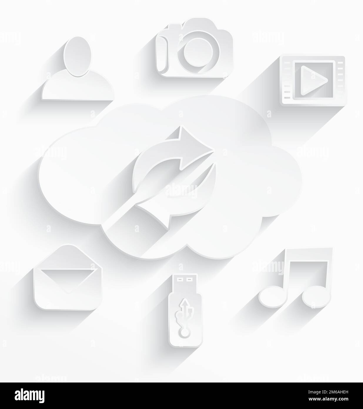 Weiße Pfeile für Cloud-Computing-Symbole Stockfoto