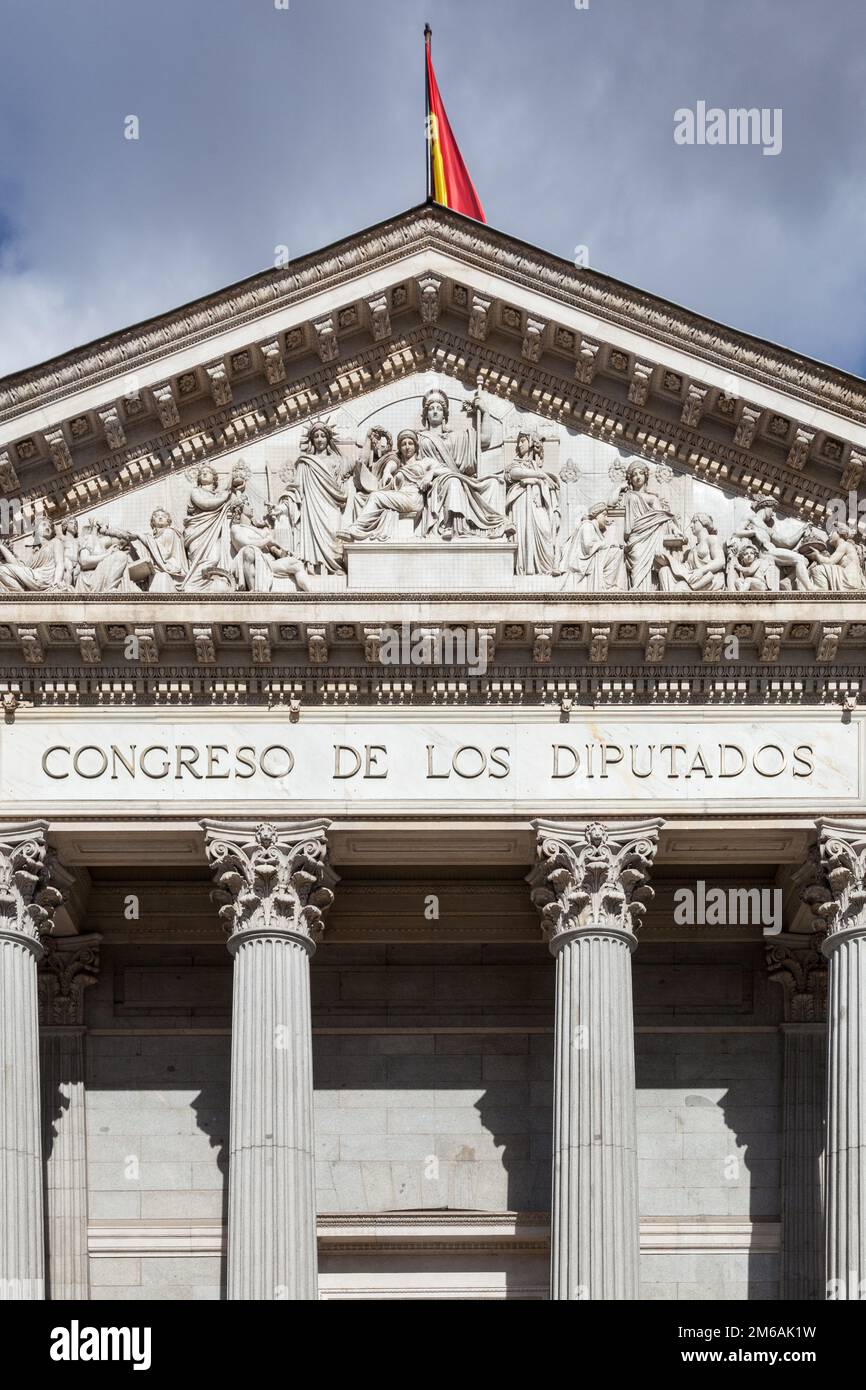 Spanischer Abgeordnetenkongress, Kongreso de los Diputados, Parlamentsgebäude Stockfoto