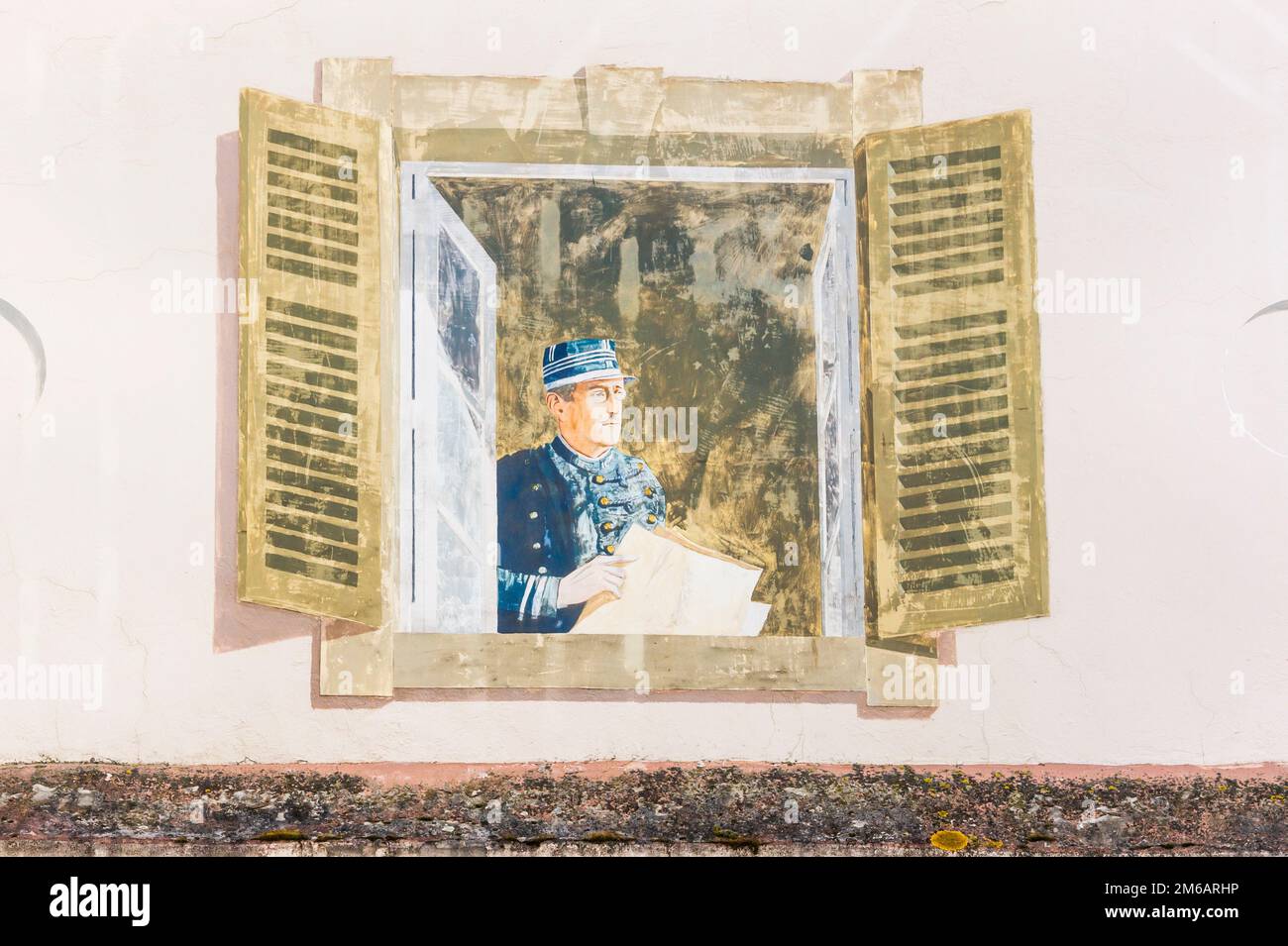 Wandbild, Trompe lÂ'oeil-Technik, Mann in Uniform Stockfoto Wandbild, Trompe lÂ'oeil-Technik, Mann in Uniform Stockfoto