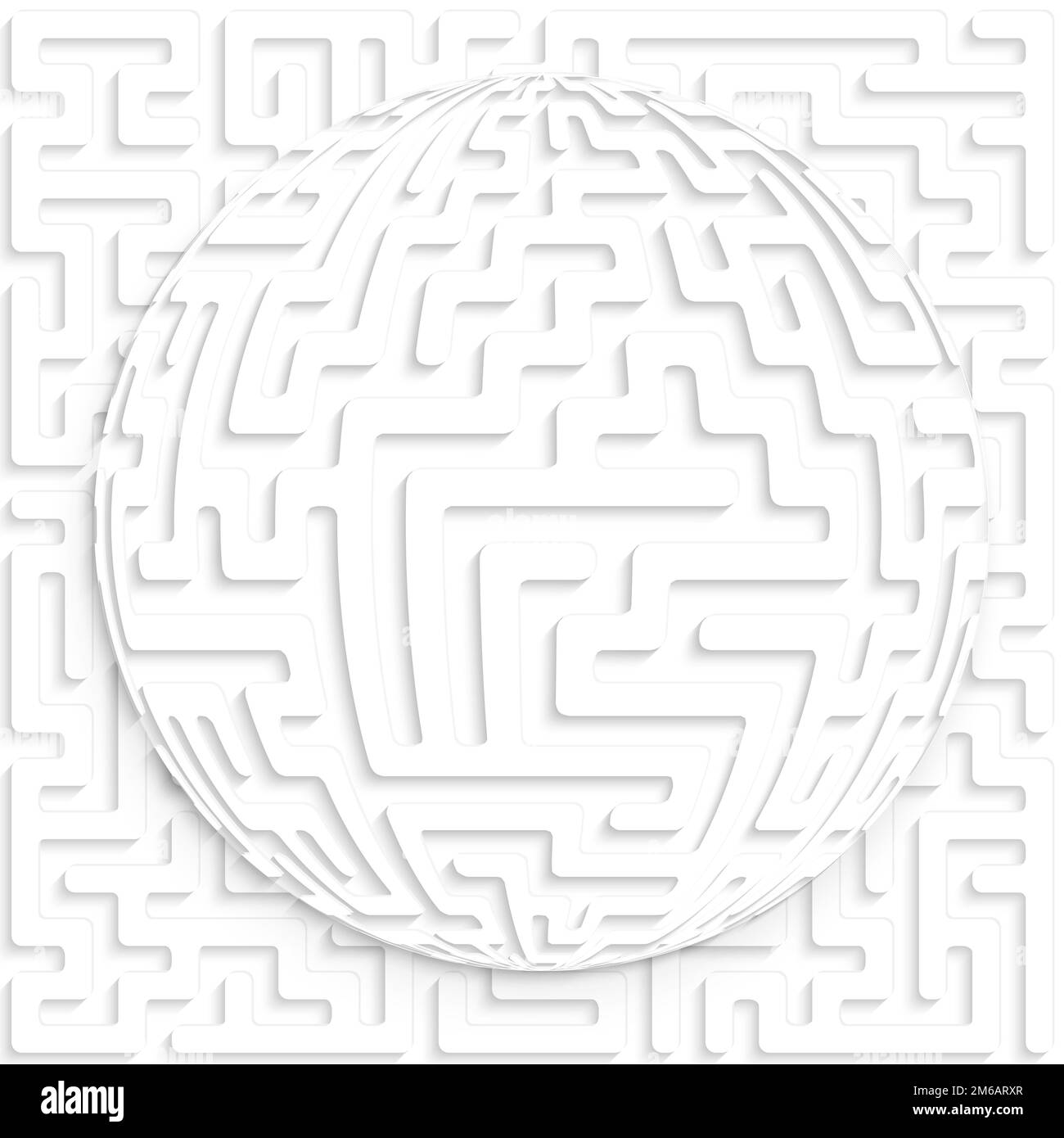 Labyrinth-Globus auf Labyrinth-Hintergrund Stockfoto