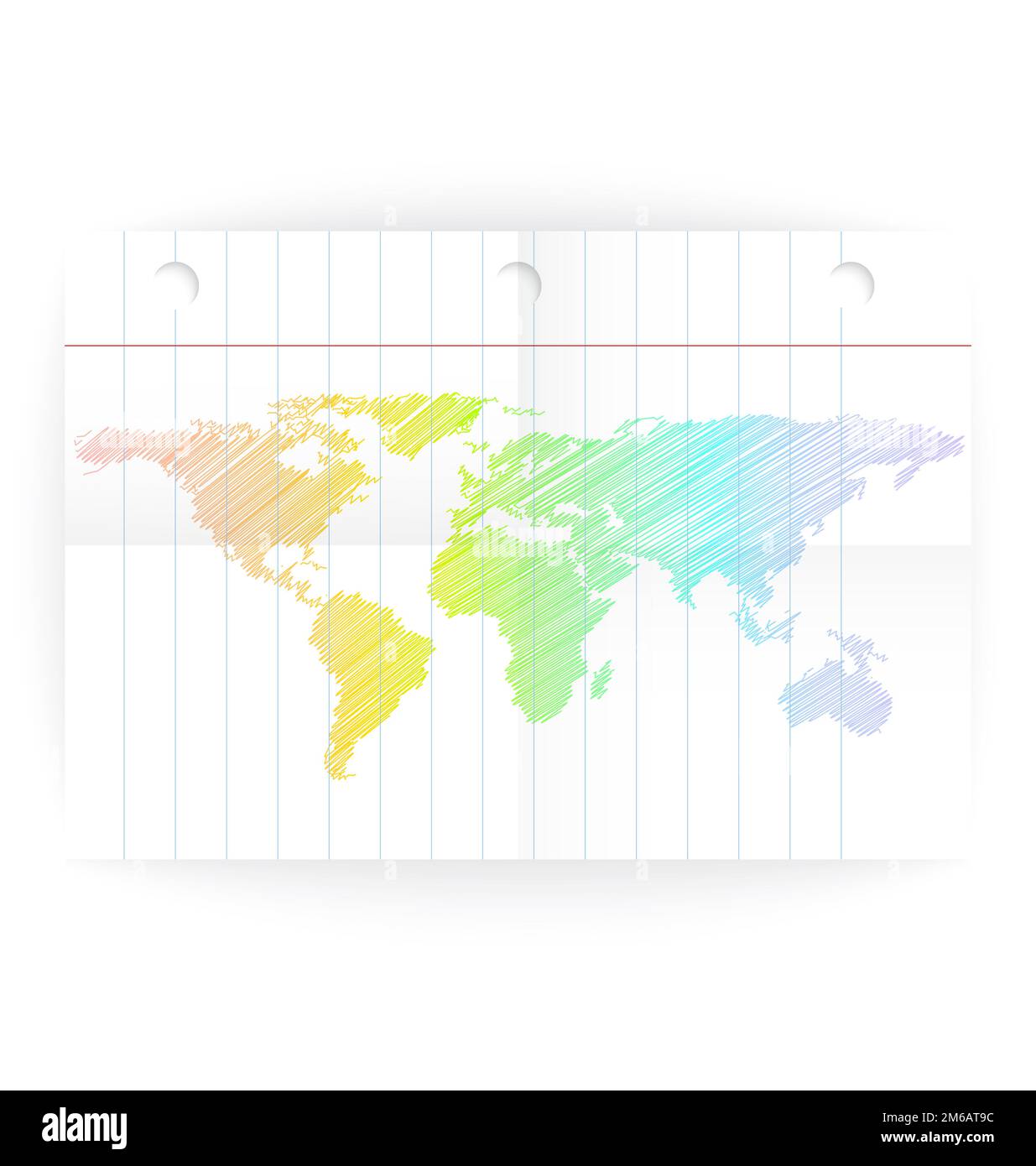 Vektornotepad linierte leere Seite mit Falzen und Karte Stockfoto