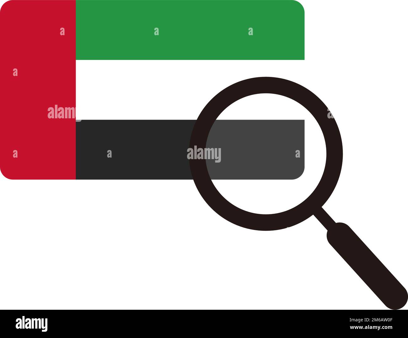 Flagge der Vereinigten Arabischen Emirate und Lupensymbol. Bearbeitbarer Vektor. Stock Vektor