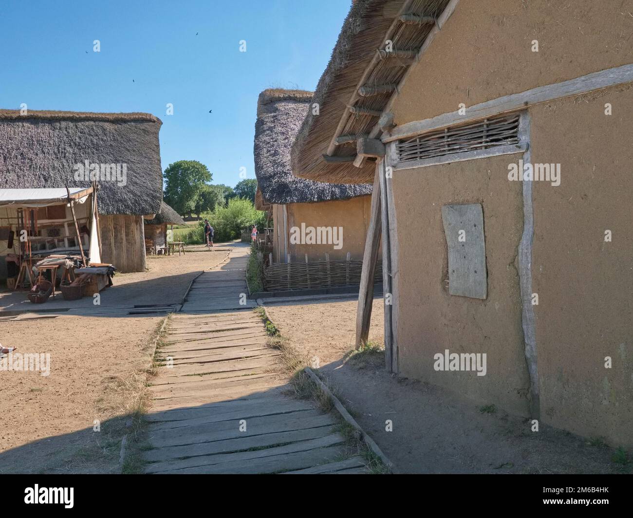 Wissenschaftlicher Wiederaufbau des Wikingerdorfes Haithabu, UNESCO-Weltkulturerbe, Haithabu, Busdorf bei Schleswig, Schleswig-Holstein, Deutschland Stockfoto