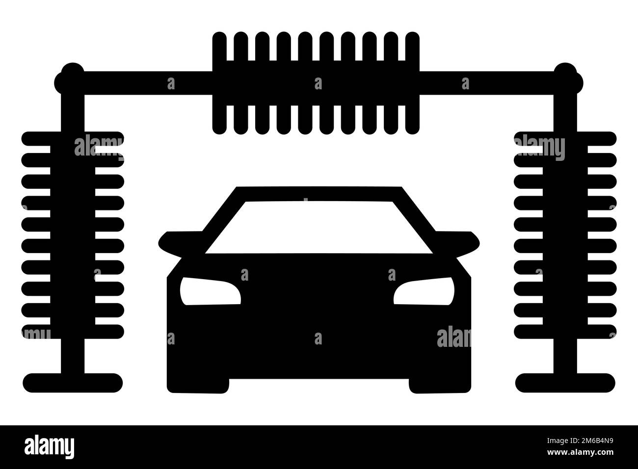 Autowaschanlage-Ikone mit flachen Rollen schwarzer Vektor. Autopflege und -Details Stock Vektor