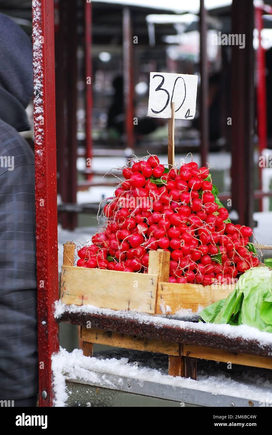 Ein Haufen roter Rettich auf dem Markt Stockfoto