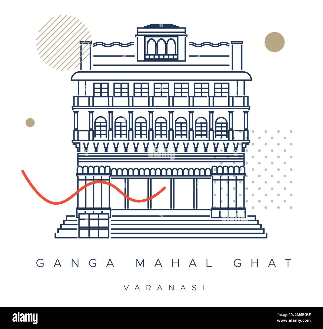 Varanasi City - Ganga Mahal Ghat - Ikone Illustration als EPS 10 Datei Stock Vektor