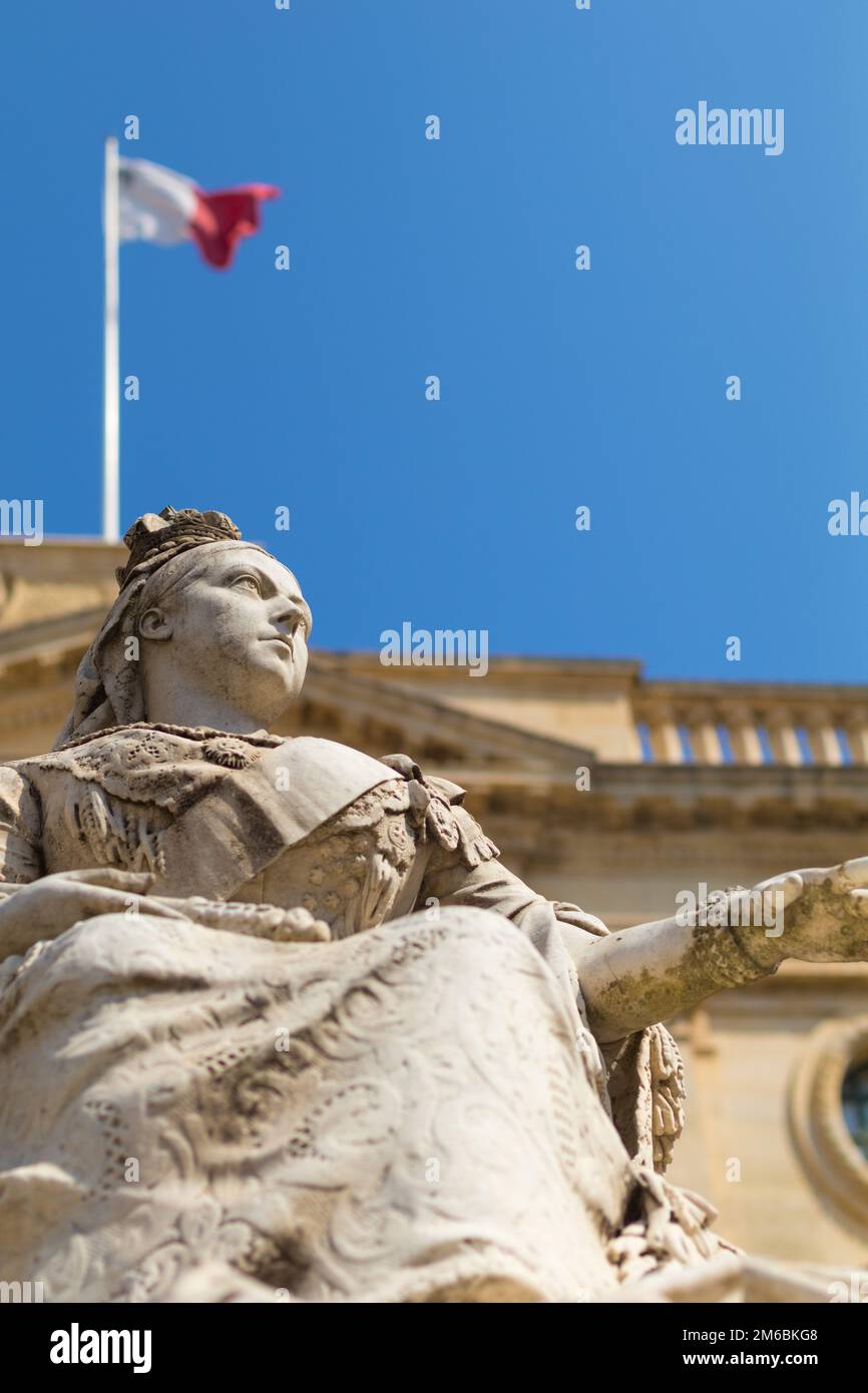 Statue von Königin Victoria, Triq IR-Repubblika, Il-Belt Valletta, Malta. Stockfoto