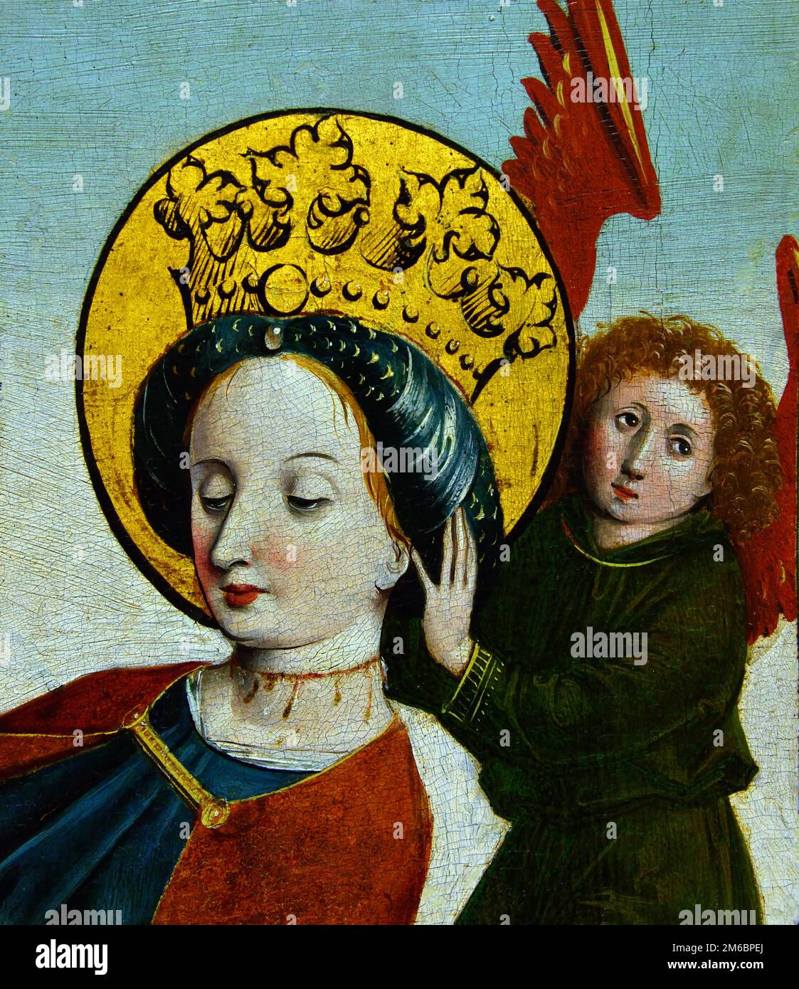 Die Heilige Katharina wird von den Engeln zum Sinai getragen, 1450 Meister de Wasserburger Katharinelegende, 15. Jahrhundert, Deutsch, Deutschland, Stockfoto