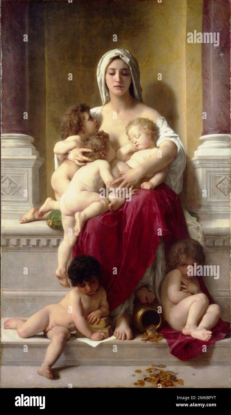 Charité (Charity), gemalt vom französischen Maler William-Adolphe Bouguereau aus dem 19. Jahrhundert im Jahr 1878 Stockfoto