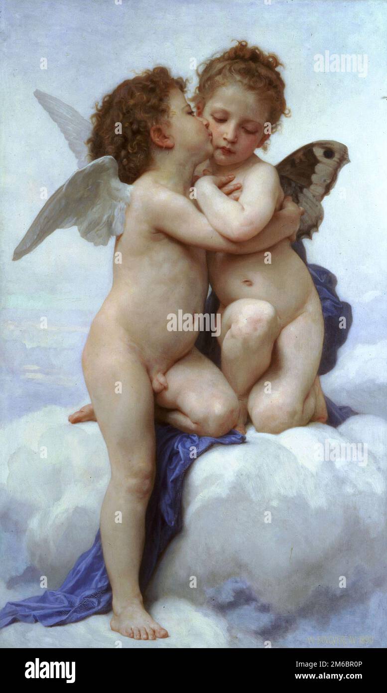 L'Amour et Psyché, Enfants (Amour und Psyche, Kinder), gemalt vom französischen Maler William-Adolphe Bouguereau aus dem 19. Jahrhundert im Jahr 1890 Stockfoto